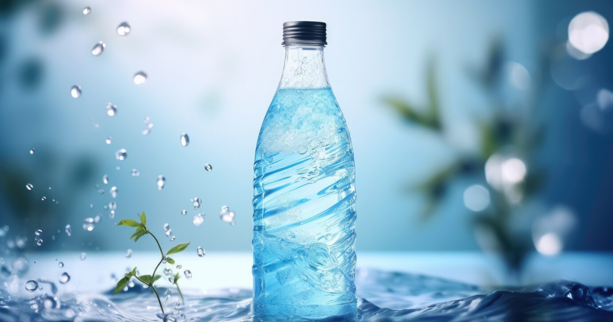 A bottle of water glistening with droplets, showcasing freshness and hydration.