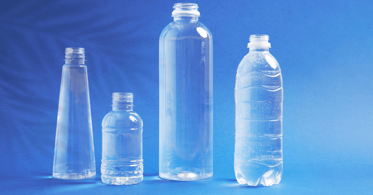 Three distinct types of plastic bottles displayed side by side, showcasing their varying shapes and sizes.