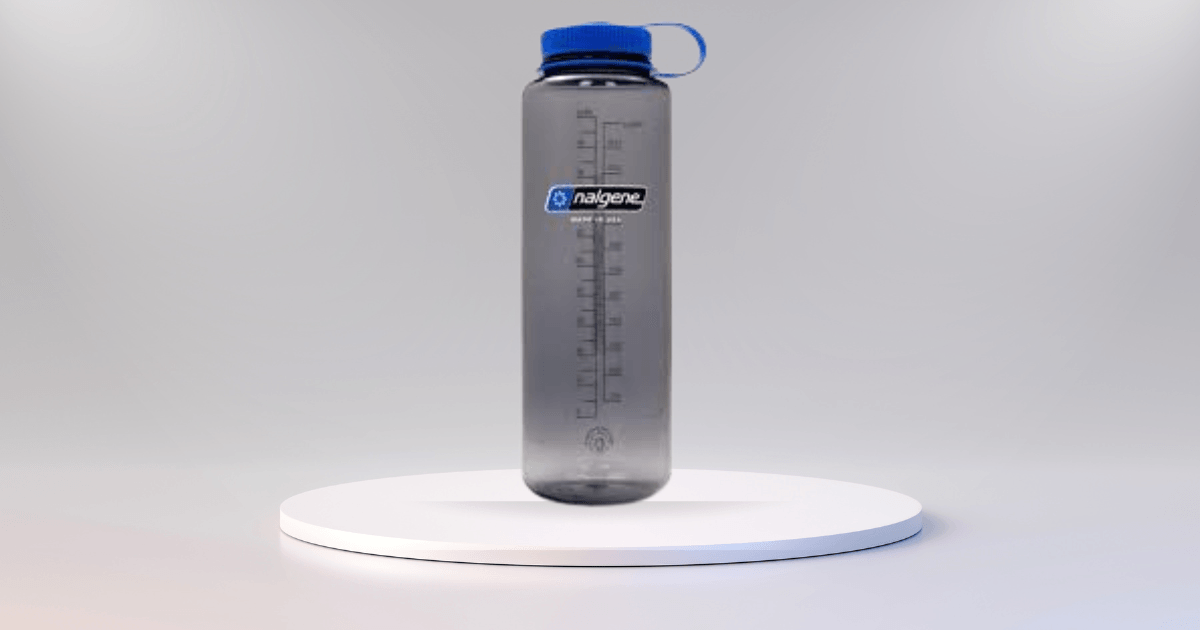 A large water bottle featuring a blue lid, designed for hydration and convenience.